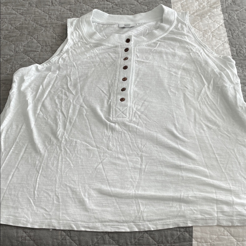Talbots White Sleeveless Tank Top with Button Detail